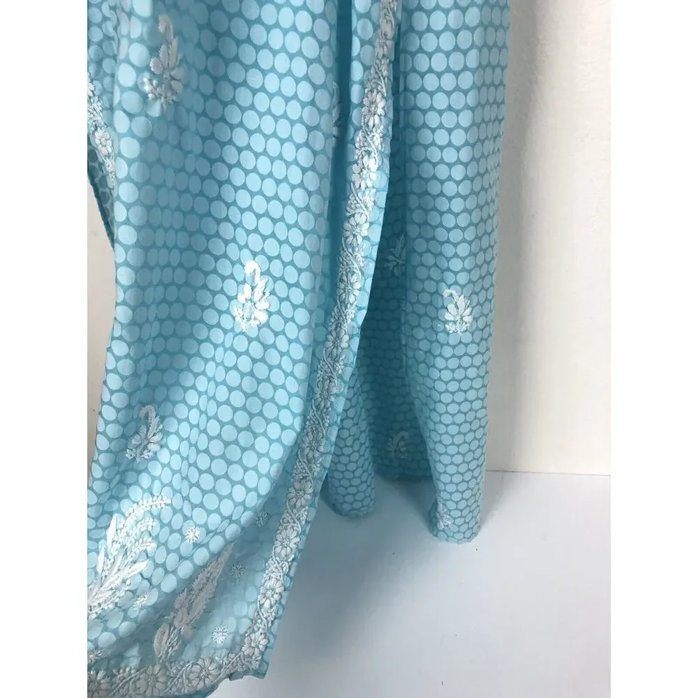 Amaya Textiles Size 40 (10) Blue White Floral Embroidered Kaftan Caftan Dress - Picture 6 of 12